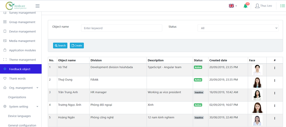 Managing feedback Objects