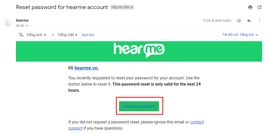 Email tạo mật khẩu mới